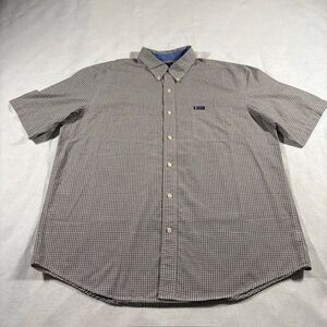 Chaps Men's Short Sleeve Shirt Brown Plaid Button Down Easy Care XL